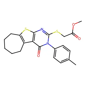 methyl {[3-(4-methylphenyl)-4-oxo-3,5,6,7,8,9-hexahydro-4H-cyclohepta[4,5]thieno[2,3-d]pyrimidin-2-yl]sulfanyl}acetate structure