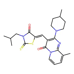 (Z)-3-isobutyl-5-((9-methyl-2-(4-methylpiperidin-1-yl)-4-oxo-4H-pyrido[1,2-a]pyrimidin-3-yl)methylene)-2-thioxothiazolidin-4-one structure