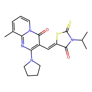 (Z)-3-isopropyl-5-((9-methyl-4-oxo-2-(pyrrolidin-1-yl)-4H-pyrido[1,2-a]pyrimidin-3-yl)methylene)-2-thioxothiazolidin-4-one structure