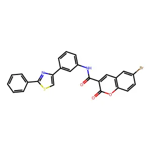 6-bromo-2-oxo-N-[3-(2-phenyl-1,3-thiazol-4-yl)phenyl]-2H-chromene-3-carboxamide structure