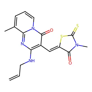 (5Z)-3-methyl-5-({9-methyl-4-oxo-2-[(prop-2-en-1-yl)amino]-4H-pyrido[1,2-a]pyrimidin-3-yl}methylidene)-2-sulfanylidene-1,3-thiazolidin-4-one structure