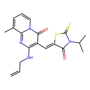 2-(allylamino)-3-[(Z)-(3-isopropyl-4-oxo-2-thioxo-1,3-thiazolidin-5-ylidene)methyl]-9-methyl-4H-pyrido[1,2-a]pyrimidin-4-one structure