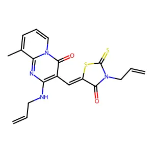 (Z)-3-allyl-5-((2-(allylamino)-9-methyl-4-oxo-4H-pyrido[1,2-a]pyrimidin-3-yl)methylene)-2-thioxothiazolidin-4-one structure