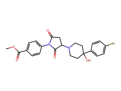 methyl 4-{3-[4-(4-bromophenyl)-4-hydroxypiperidin-1-yl]-2,5-dioxopyrrolidin-1-yl}benzoate structure