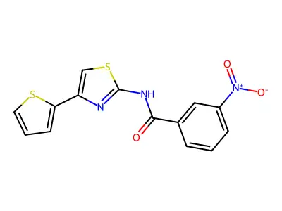 3-nitro-N-(4-(thiophen-2-yl)thiazol-2-yl)benzamide structure