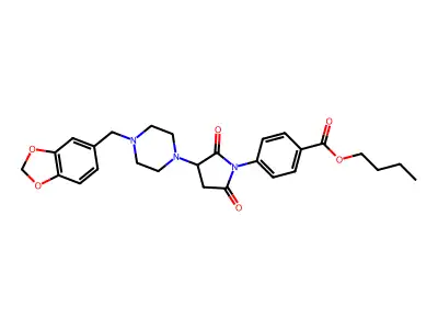 butyl 4-(3-(4-(benzo[d][1,3]dioxol-5-ylmethyl)piperazin-1-yl)-2,5-dioxopyrrolidin-1-yl)benzoate structure