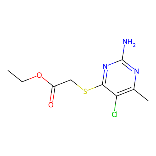Acetic acid, 2-(2-amino-5-chloro-6-methyl-4-pyrimidylthio)-, ethyl ester structure