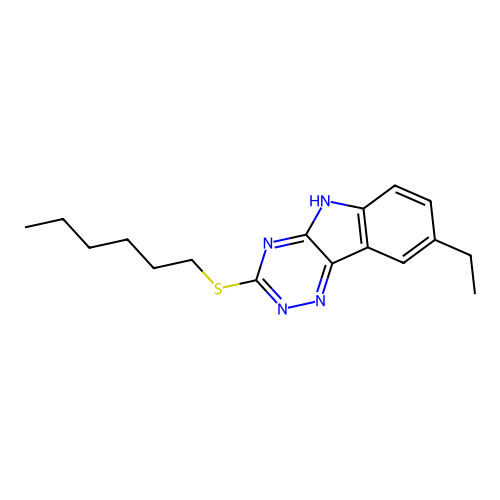 8-ethyl-3-(hexylsulfanyl)-5H-[1,2,4]triazino[5,6-b]indole structure
