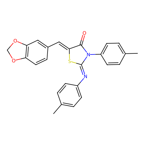 5-(1,3-benzodioxol-5-ylmethylene)-3-(4-methylphenyl)-2-[(4-methylphenyl)imino]-1,3-thiazolidin-4-one structure