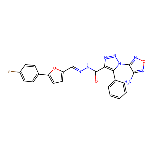 (E)-1-(4-amino-1,2,5-oxadiazol-3-yl)-N'-((5-(4-bromophenyl)furan-2-yl)methylene)-5-phenyl-1H-1,2,3-triazole-4-carbohydrazide structure