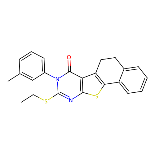 9-(ethylsulfanyl)-8-(3-methylphenyl)-5,8-dihydronaphtho[2',1':4,5]thieno[2,3-d]pyrimidin-7(6H)-one structure