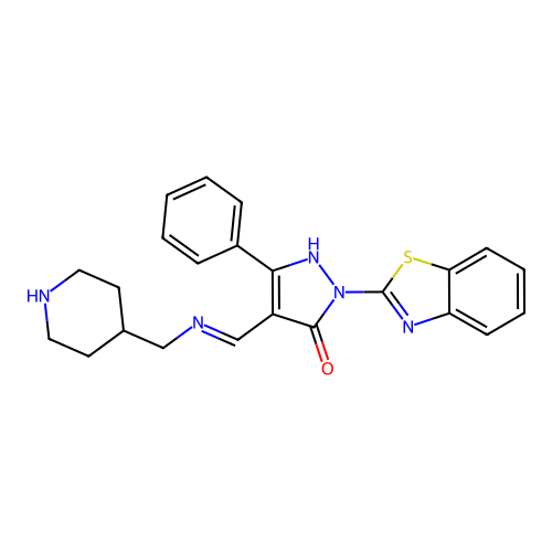 2-(1,3-benzothiazol-2-yl)-5-phenyl-4-[(piperidin-4-ylmethylamino)methylidene]pyrazol-3-one structure