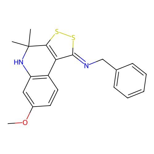 (Z)-N-(7-methoxy-4,4-dimethyl-4,5-dihydro-1H-[1,2]dithiolo[3,4-c]quinolin-1-ylidene)-1-phenylmethanamine structure