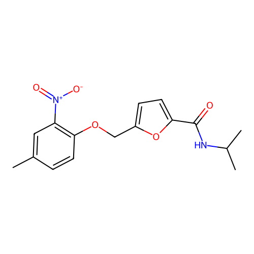 5-({2-nitro-4-methylphenoxy}methyl)-N-isopropyl-2-furamide structure