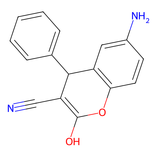 6-amino-2-hydroxy-4-phenyl-4H-chromene-3-carbonitrile structure