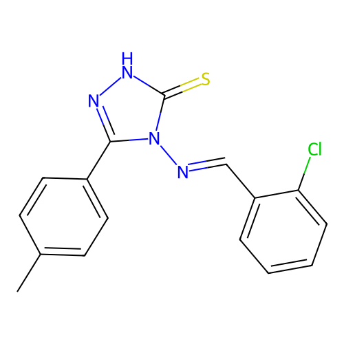 (E)-4-((2-chlorobenzylidene)amino)-5-(p-tolyl)-4H-1,2,4-triazole-3-thiol structure