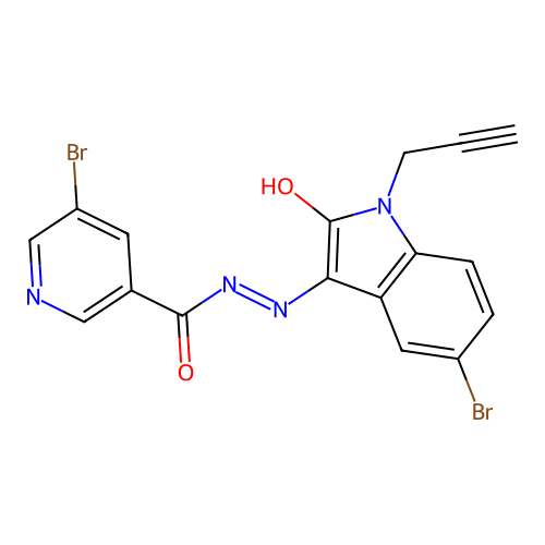 (Z)-5-bromo-N'-(5-bromo-2-oxo-1-(prop-2-yn-1-yl)indolin-3-ylidene)nicotinohydrazide structure