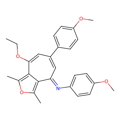 (E)-N-(8-ethoxy-6-(4-methoxyphenyl)-1,3-dimethyl-4H-cyclohepta[c]furan-4-ylidene)-4-methoxyaniline structure