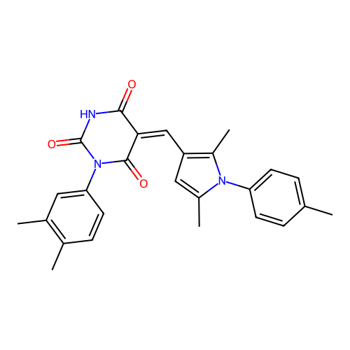 (5Z)-5-[[2,5-dimethyl-1-(4-methylphenyl)pyrrol-3-yl]methylidene]-1-(3,4-dimethylphenyl)-1,3-diazinane-2,4,6-trione structure