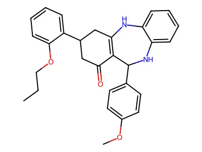 11-(4-methoxyphenyl)-3-(2-propoxyphenyl)-2,3,4,5,10,11-hexahydro-1H-dibenzo[b,e][1,4]diazepin-1-one structure