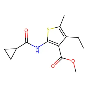 Methyl 2-(cyclopropanecarbonylamino)-4-ethyl-5-methylthiophene-3-carboxylate structure
