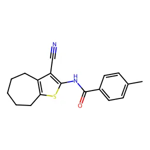 N-(3-cyano-5,6,7,8-tetrahydro-4H-cyclohepta[b]thiophen-2-yl)-4-methylbenzamide structure