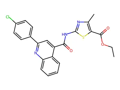Ethyl 2-[[2-(4-chlorophenyl)quinoline-4-carbonyl]amino]-4-methyl-1,3-thiazole-5-carboxylate structure