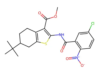 methyl 6-tert-butyl-2-[(5-chloro-2-nitrobenzoyl)amino]-4,5,6,7-tetrahydro-1-benzothiophene-3-carboxylate structure