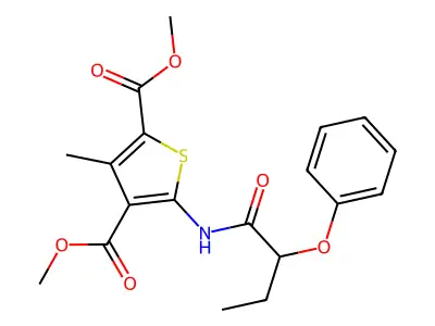 Dimethyl 3-methyl-5-[(2-phenoxybutanoyl)amino]thiophene-2,4-dicarboxylate structure