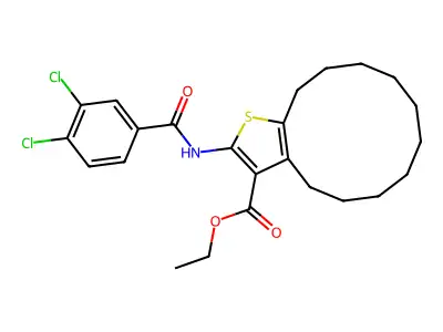 ethyl 2-[(3,4-dichlorobenzoyl)amino]-4,5,6,7,8,9,10,11,12,13-decahydrocyclododeca[b]thiophene-3-carboxylate structure