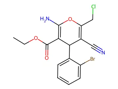 ethyl 2-amino-4-(2-bromophenyl)-6-(chloromethyl)-5-cyano-4H-pyran-3-carboxylate structure