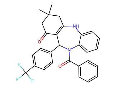 3,3-dimethyl-10-(phenylcarbonyl)-11-[4-(trifluoromethyl)phenyl]-2,3,4,5,10,11-hexahydro-1H-dibenzo[b,e][1,4]diazepin-1-one structure
