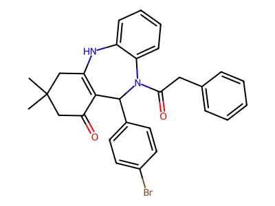 6-(4-bromophenyl)-9,9-dimethyl-5-(2-phenylacetyl)-6,8,10,11-tetrahydrobenzo[b][1,4]benzodiazepin-7-one structure