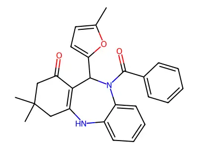 10-benzoyl-3,3-dimethyl-11-(5-methyl-2-furyl)-2,3,4,5,10,11-hexahydro-1H-dibenzo[b,e][1,4]diazepin-1-one structure