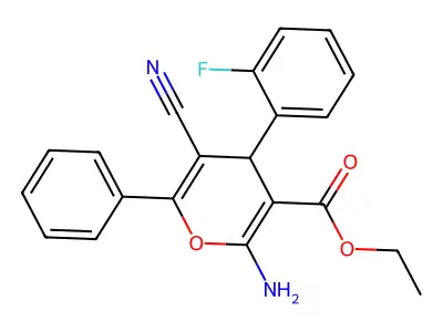 ethyl 2-amino-5-cyano-4-(2-fluorophenyl)-6-phenyl-4H-pyran-3-carboxylate structure