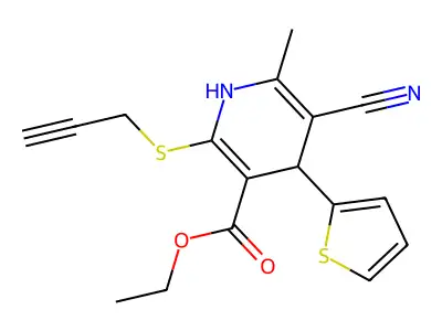 Ethyl 5-cyano-1,4-dihydro-6-methyl-2-(2-propyn-1-ylthio)-4-(2-thienyl)-3-pyridinecarboxylate structure