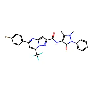5-(4-bromophenyl)-N-(1,5-dimethyl-3-oxo-2-phenyl-2,3-dihydro-1H-pyrazol-4-yl)-7-(trifluoromethyl)pyrazolo[1,5-a]pyrimidine-2-carboxamide structure