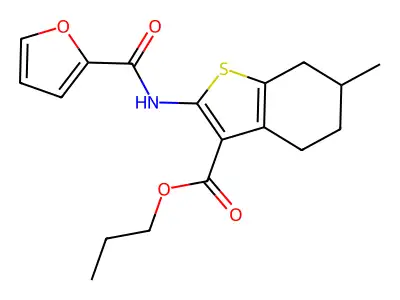propyl 2-[(furan-2-ylcarbonyl)amino]-6-methyl-4,5,6,7-tetrahydro-1-benzothiophene-3-carboxylate structure