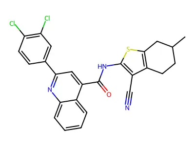 N-(3-cyano-6-methyl-4,5,6,7-tetrahydro-1-benzothiophen-2-yl)-2-(3,4-dichlorophenyl)quinoline-4-carboxamide structure