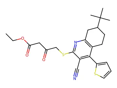 ethyl 4-[(7-tert-butyl-3-cyano-4-thien-2-yl-5,6,7,8-tetrahydroquinolin-2-yl)sulfanyl]-3-oxobutanoate structure
