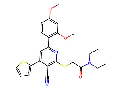 2-[3-cyano-6-(2,4-dimethoxyphenyl)-4-thiophen-2-ylpyridin-2-yl]sulfanyl-N,N-diethylacetamide structure