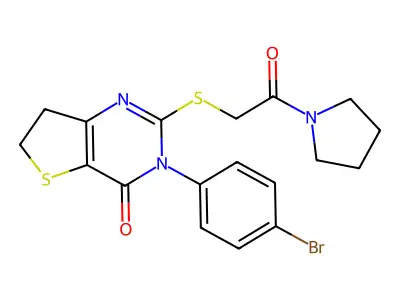 3-(4-bromophenyl)-2-{[2-oxo-2-(pyrrolidin-1-yl)ethyl]sulfanyl}-3H,4H,6H,7H-thieno[3,2-d]pyrimidin-4-one structure