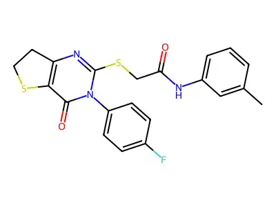 2-{[3-(4-fluorophenyl)-4-oxo-3H,4H,6H,7H-thieno[3,2-d]pyrimidin-2-yl]sulfanyl}-N-(3-methylphenyl)acetamide structure