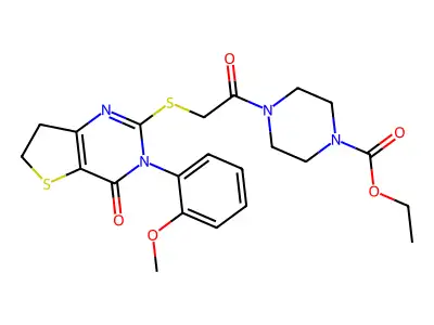 ethyl 4-(2-{[3-(2-methoxyphenyl)-4-oxo-3H,4H,6H,7H-thieno[3,2-d]pyrimidin-2-yl]sulfanyl}acetyl)piperazine-1-carboxylate structure