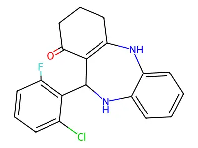 11-(2-chloro-6-fluorophenyl)-2,3,4,5,10,11-hexahydro-1H-dibenzo[b,e][1,4]diazepin-1-one structure
