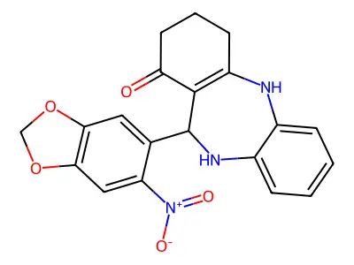 11-(6-nitro-1,3-benzodioxol-5-yl)-2,3,4,5,10,11-hexahydro-1H-dibenzo[b,e][1,4]diazepin-1-one structure