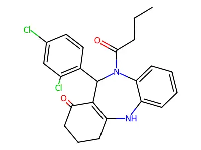 10-butanoyl-11-(2,4-dichlorophenyl)-2,3,4,5,10,11-hexahydro-1H-dibenzo[b,e][1,4]diazepin-1-one structure