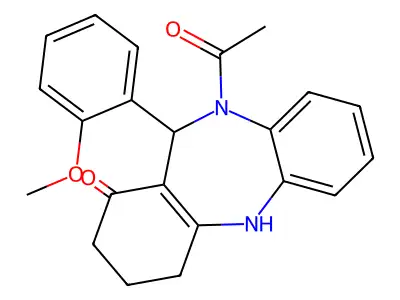 10-acetyl-11-(2-methoxyphenyl)-2,3,4,5,10,11-hexahydro-1H-dibenzo[b,e][1,4]diazepin-1-one structure