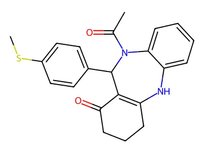 10-acetyl-11-[4-(methylsulfanyl)phenyl]-2,3,4,5,10,11-hexahydro-1H-dibenzo[b,e][1,4]diazepin-1-one structure