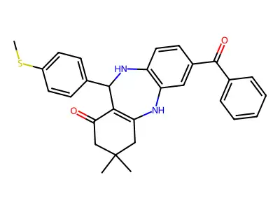 3,3-dimethyl-11-[4-(methylsulfanyl)phenyl]-7-(phenylcarbonyl)-2,3,4,5,10,11-hexahydro-1H-dibenzo[b,e][1,4]diazepin-1-one structure